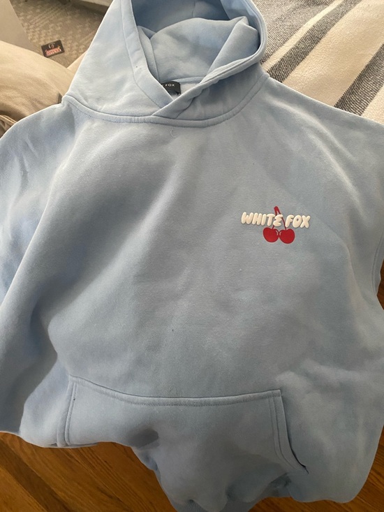 White Fox Boutique Tops - White Fox Boutique Baby Blue Hoodie with Cherry Graphic